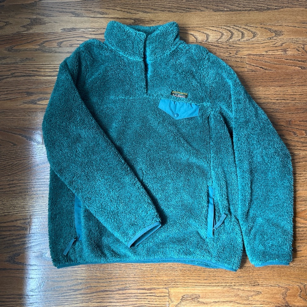 L.L Bean Teal Sherpa Pullover Fleece Sweater